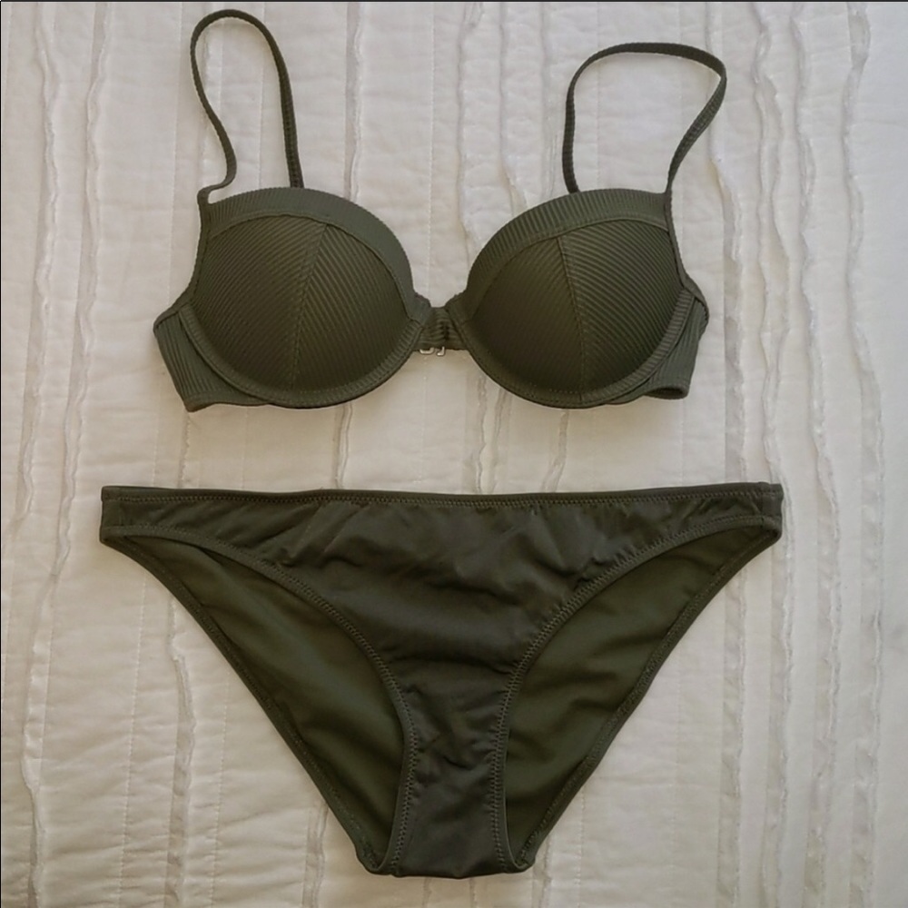 Green two piece bathing suit